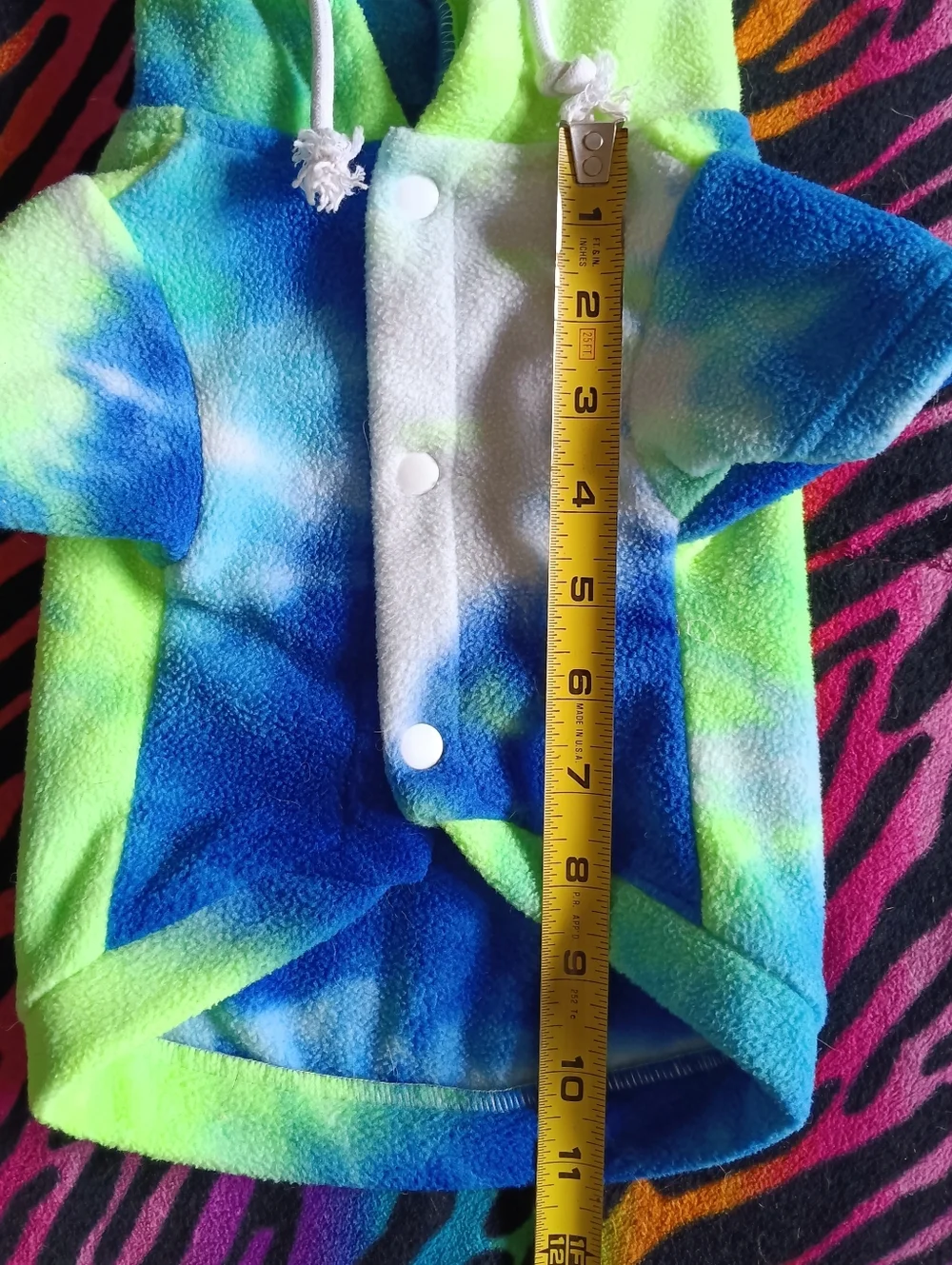 💙💚 Tie Dye Neon Dog Hoodie Sweater Button Up Faux Fleece Small Blue Green